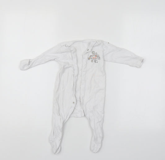 Front view of Tu Baby White Babygrow One-Piece, size 3-6, Months
