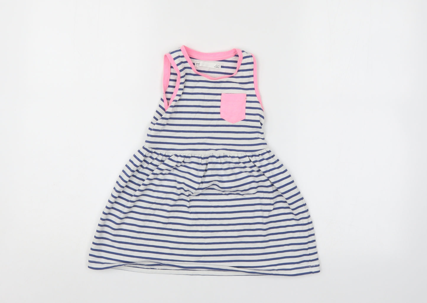 M&S Girls Multicoloured Striped  T-Shirt Dress  Size 2-3 Years