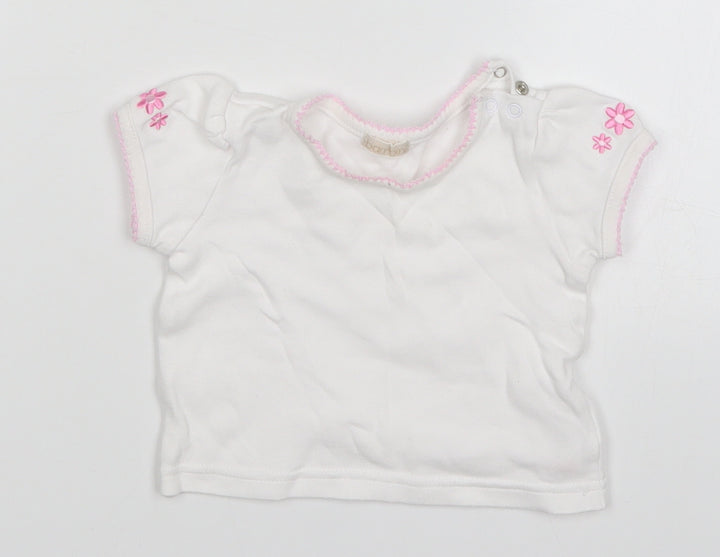 BHS Girls White   Basic T-Shirt Size 3-6 Months  - Embroidered Flowers on Sleeves