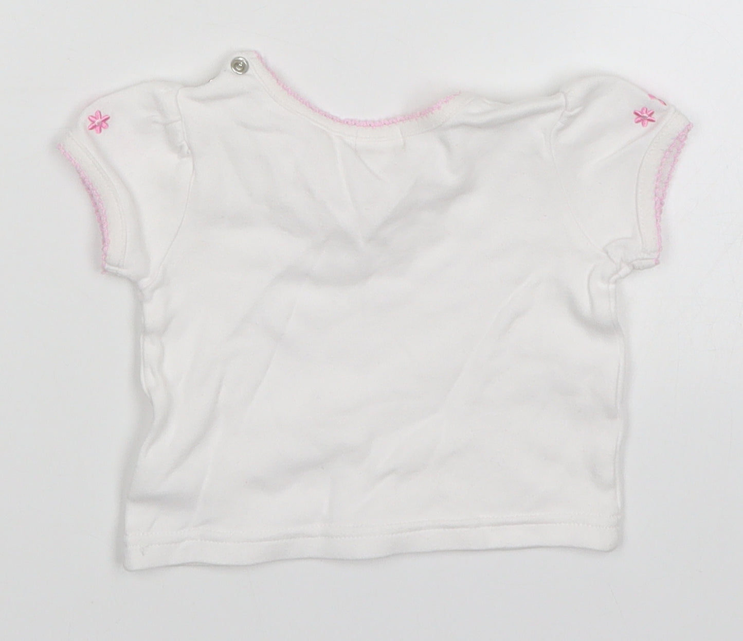 BHS Girls White   Basic T-Shirt Size 3-6 Months  - Embroidered Flowers on Sleeves