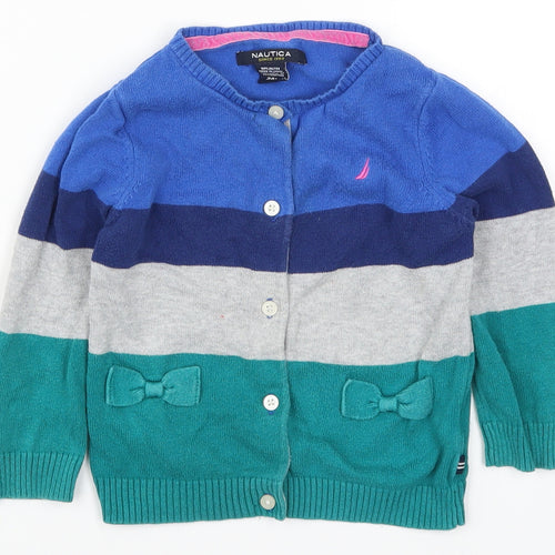 Nautica Girls Blue Striped  Cardigan Jumper Size 2 Years