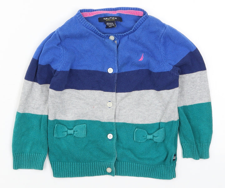 Nautica Girls Blue Striped  Cardigan Jumper Size 2 Years