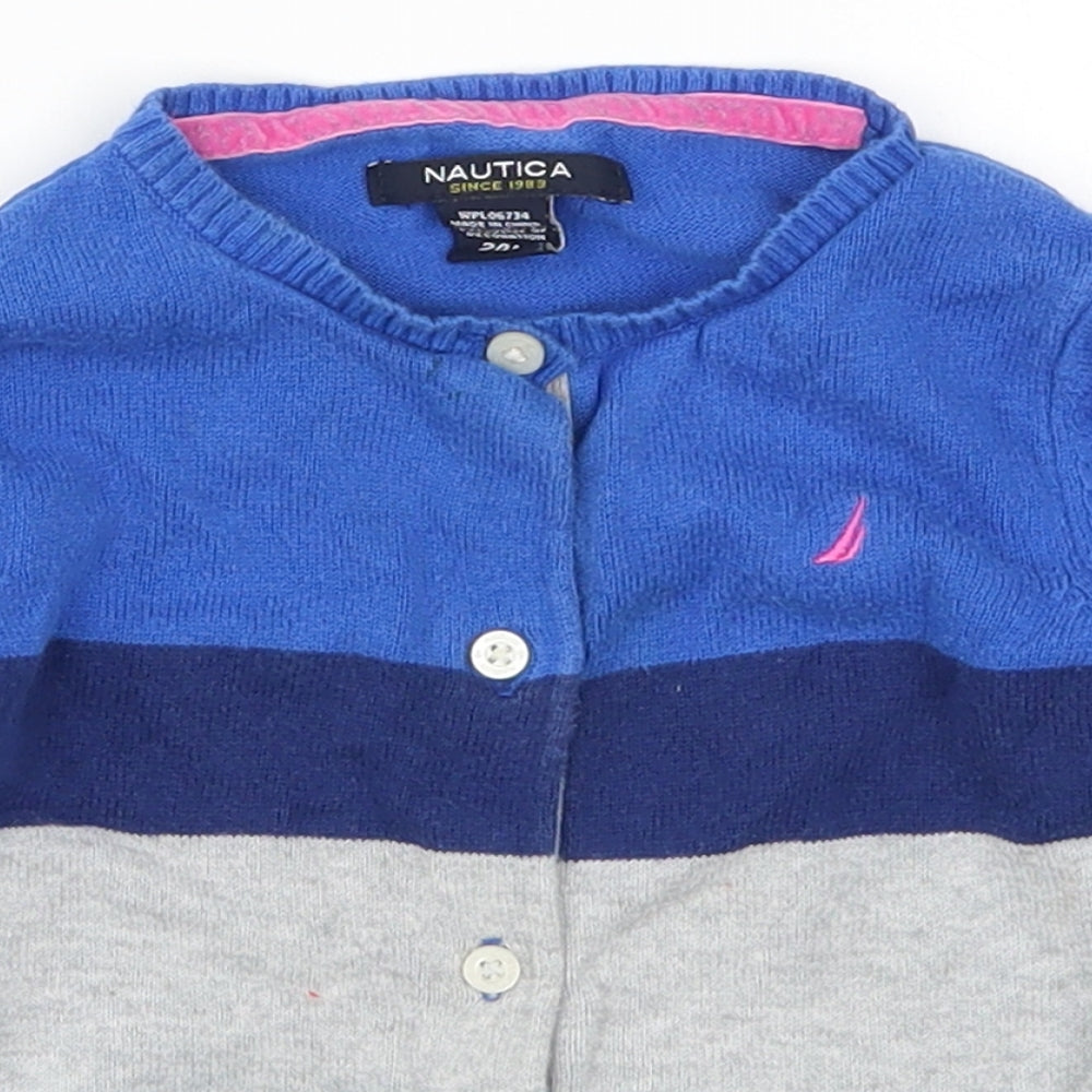 Nautica Girls Blue Striped  Cardigan Jumper Size 2 Years