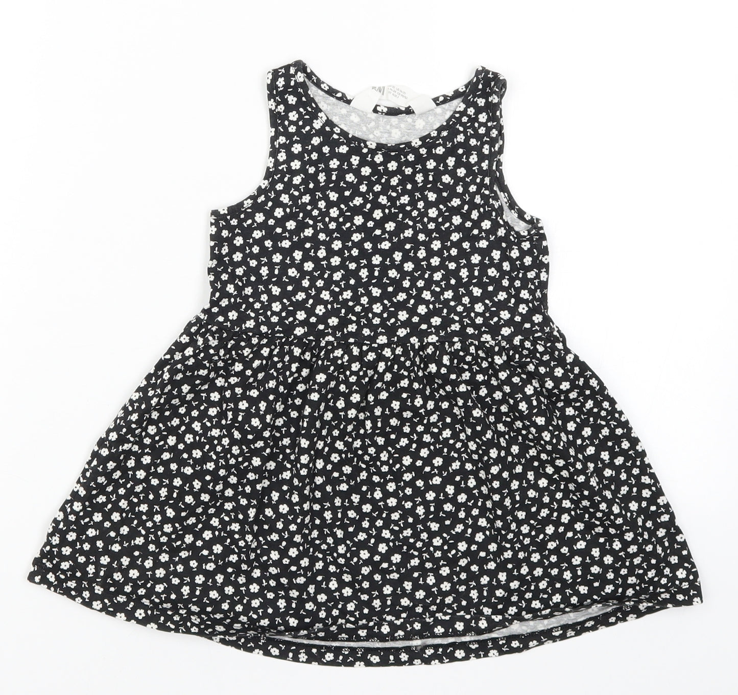 H&M Girls Black Floral  Skater Dress  Size 2 Years