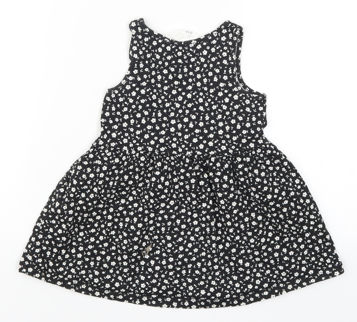 H&M Girls Black Floral  Skater Dress  Size 2 Years