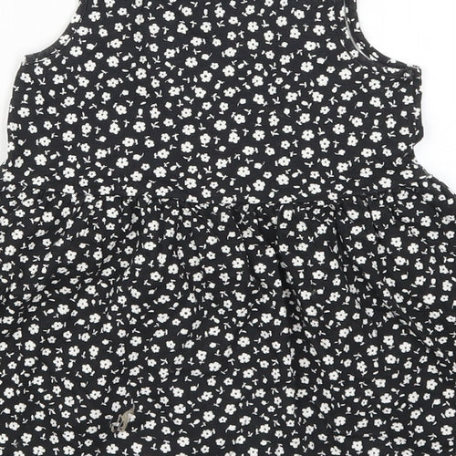 H&M Girls Black Floral  Skater Dress  Size 2 Years
