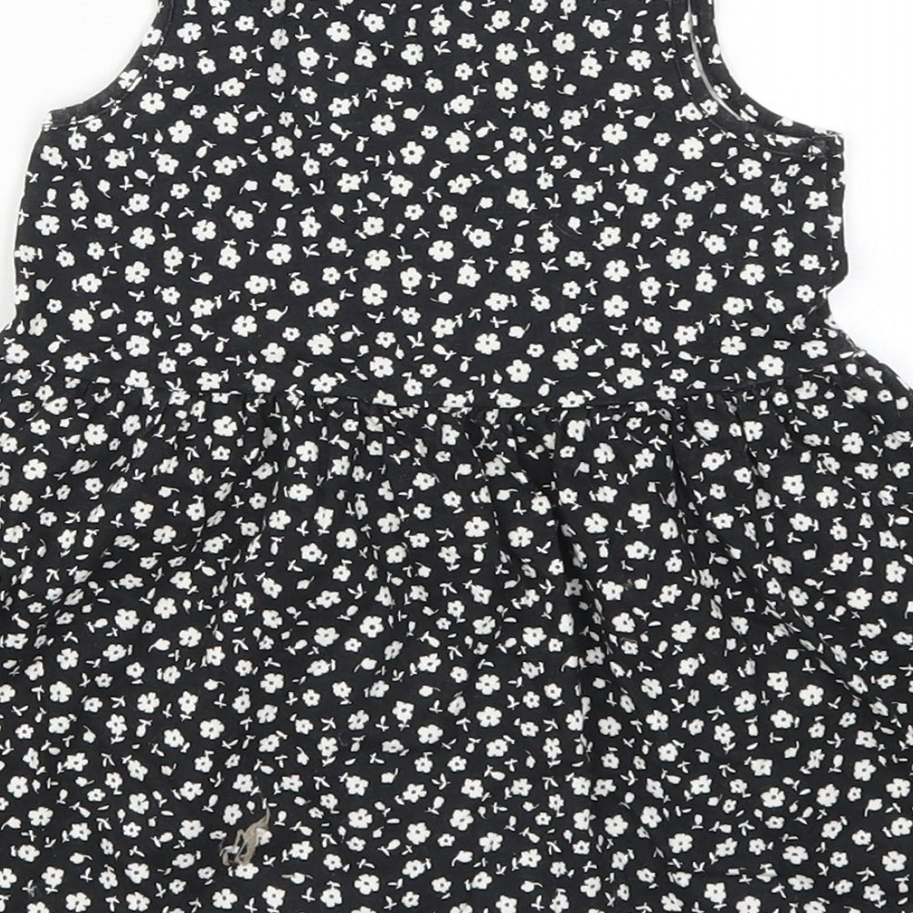H&M Girls Black Floral  Skater Dress  Size 2 Years