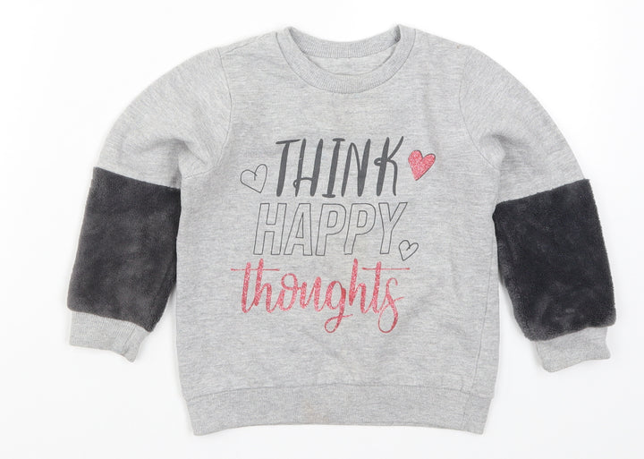 Pep&Co Girls Grey Pullover Sweatshirt Size 2-3 Years - Think Happy Thoughts
