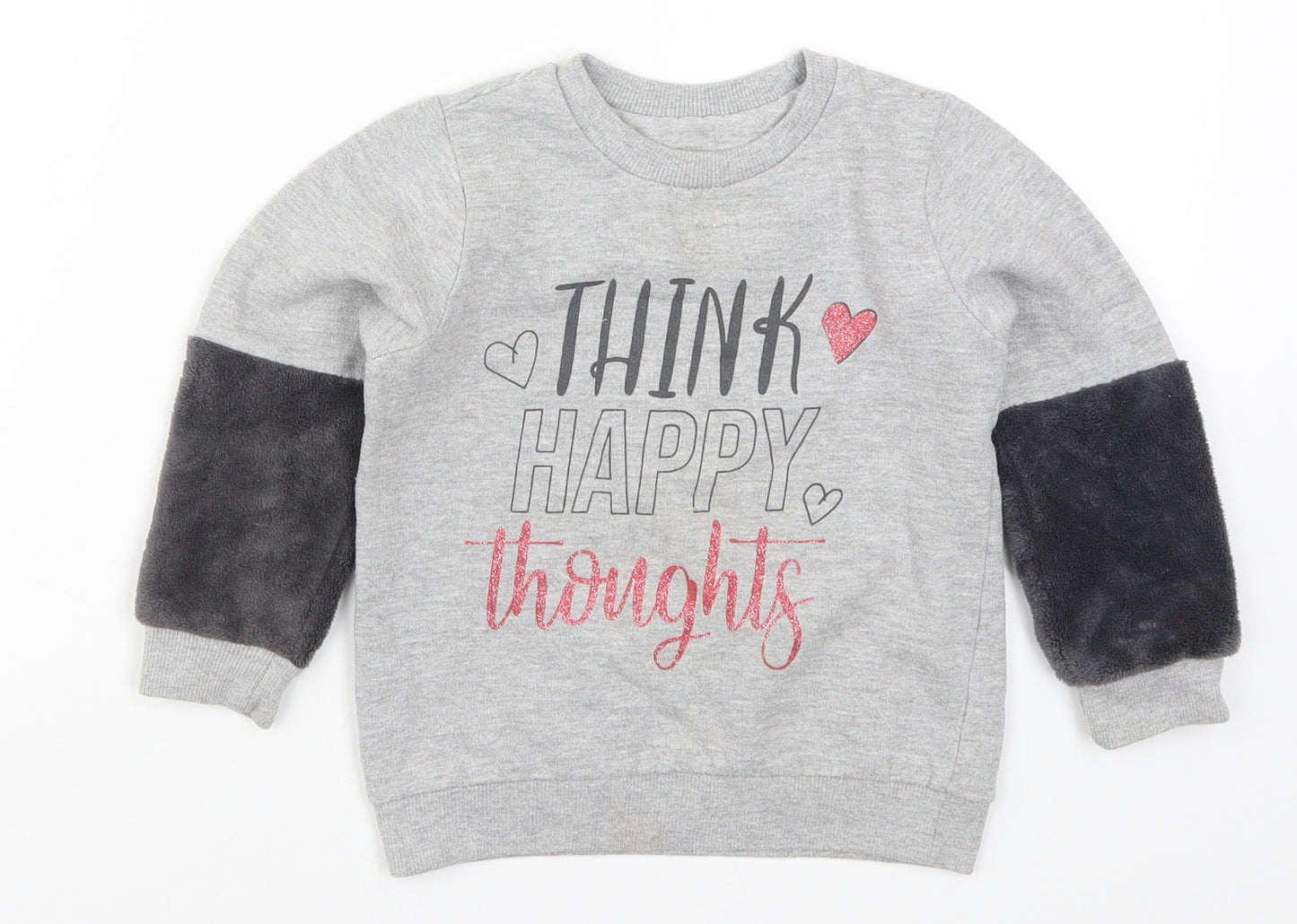 Pep&Co Girls Grey   Pullover Sweatshirt Size 2-3 Years  - Think Happy Thoughts