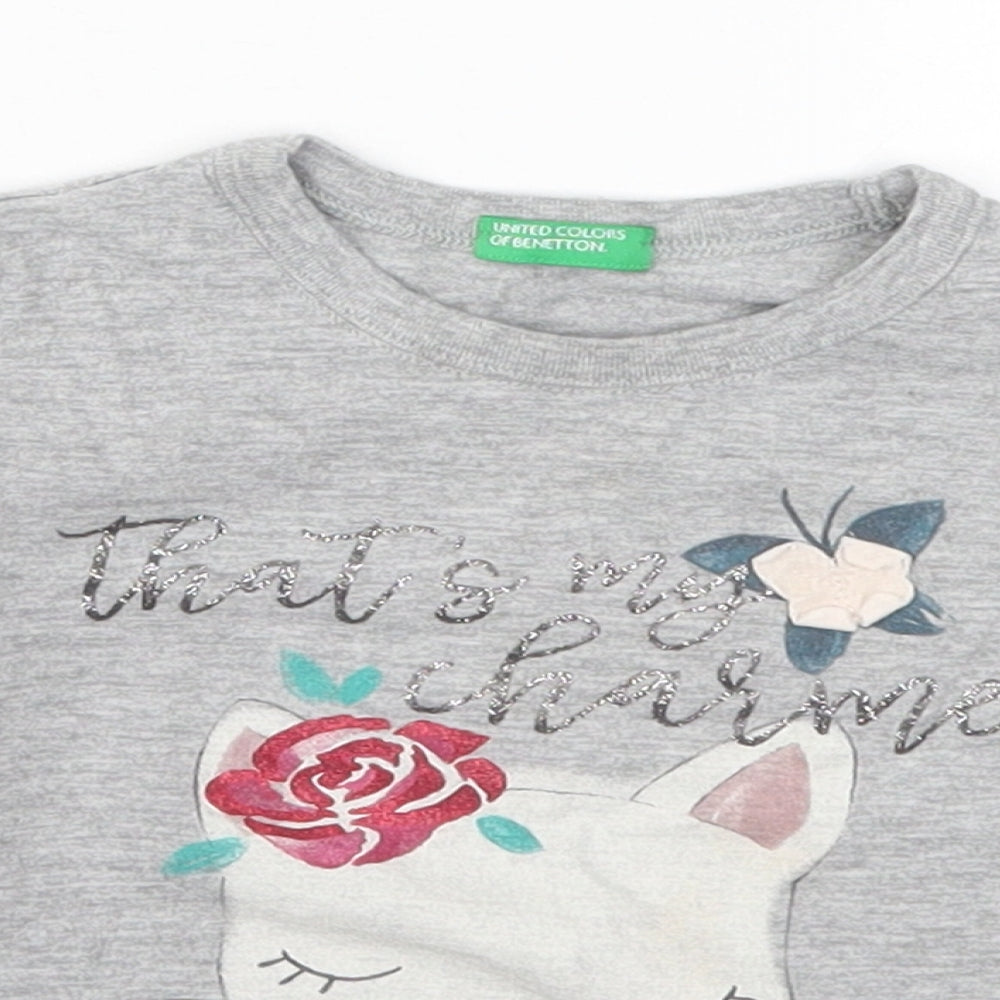 United Colors of Benetton Girls Grey   Basic T-Shirt Size 24 Months  - Cat Thats My Charm Everyday