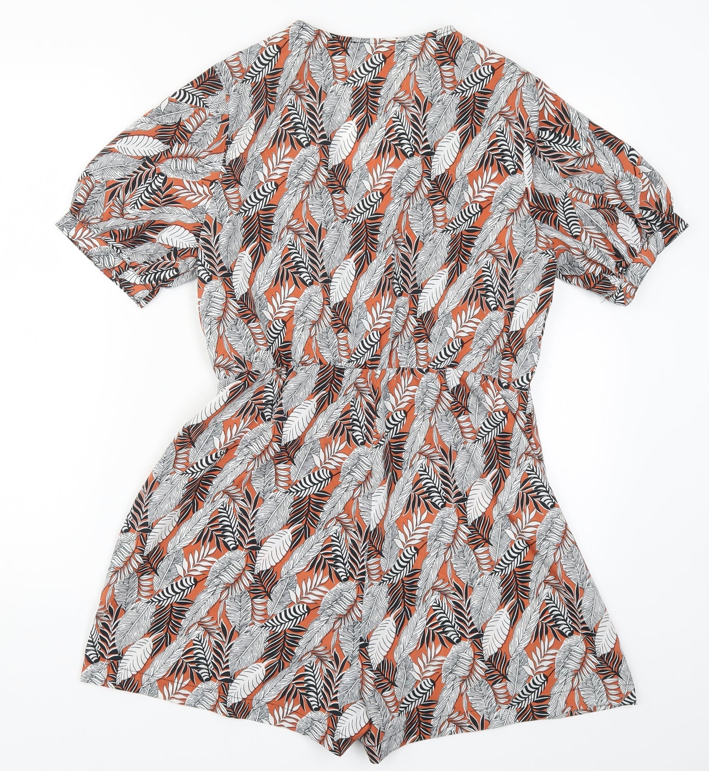Primark Womens Orange Floral  Playsuit One-Piece Size 12  - Leaf Print