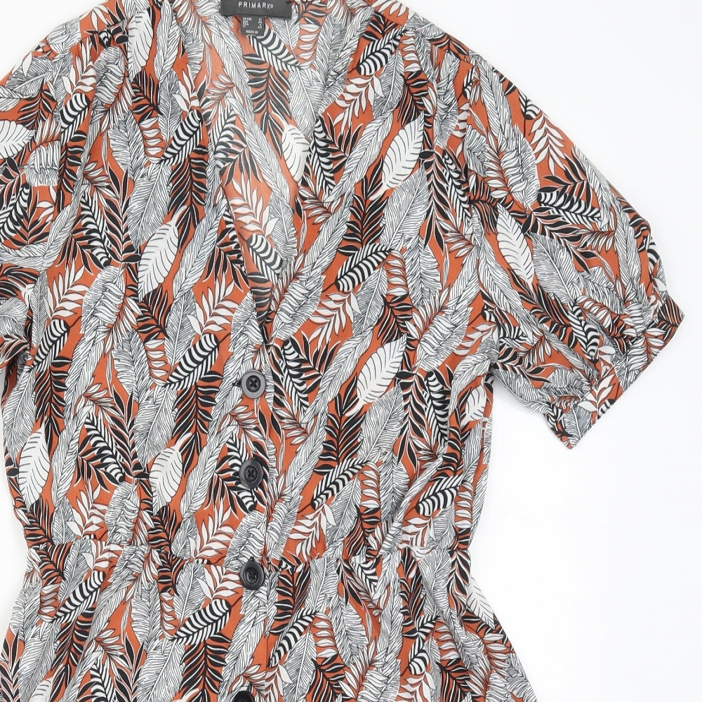 Primark Womens Orange Floral  Playsuit One-Piece Size 12  - Leaf Print