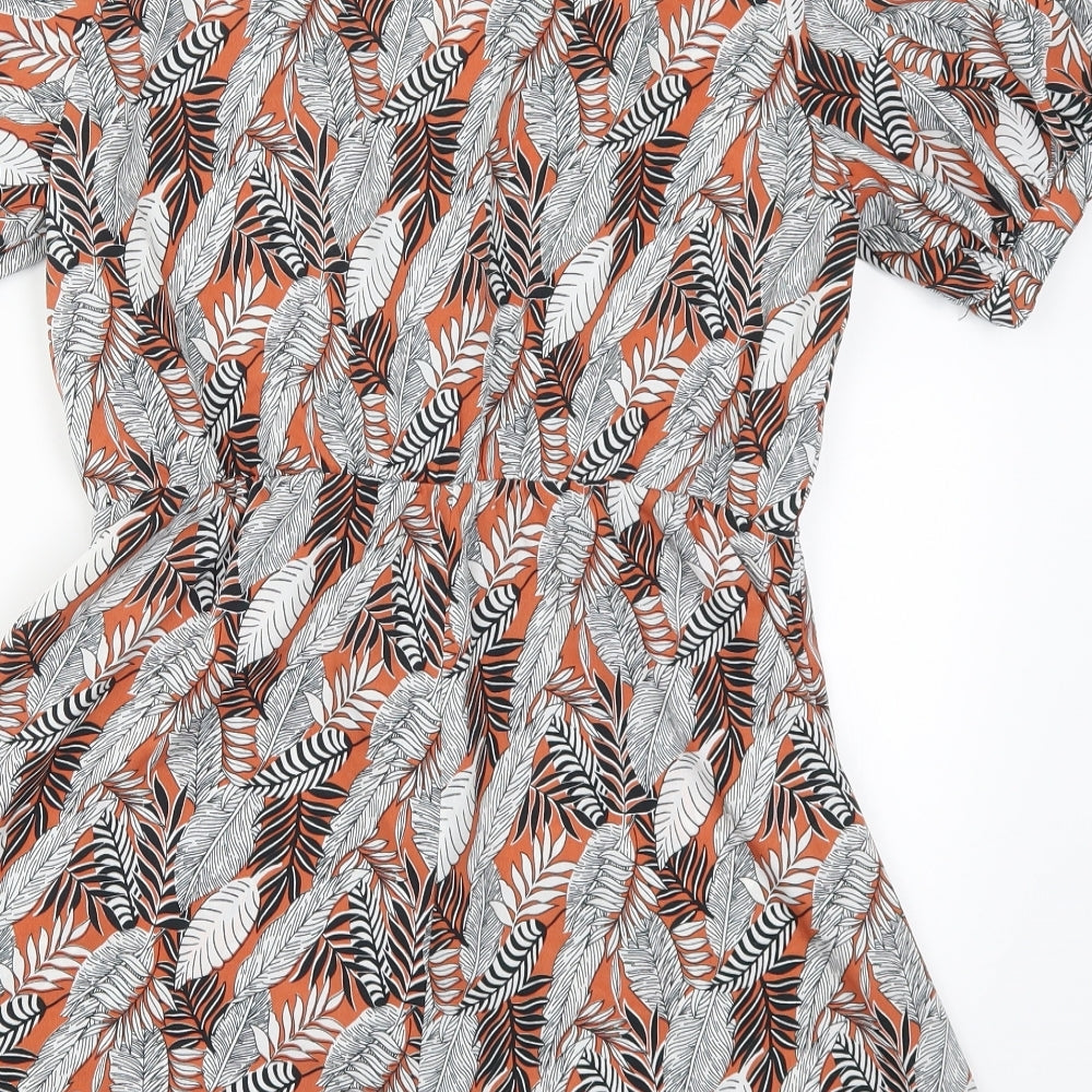 Primark Womens Orange Floral  Playsuit One-Piece Size 12  - Leaf Print