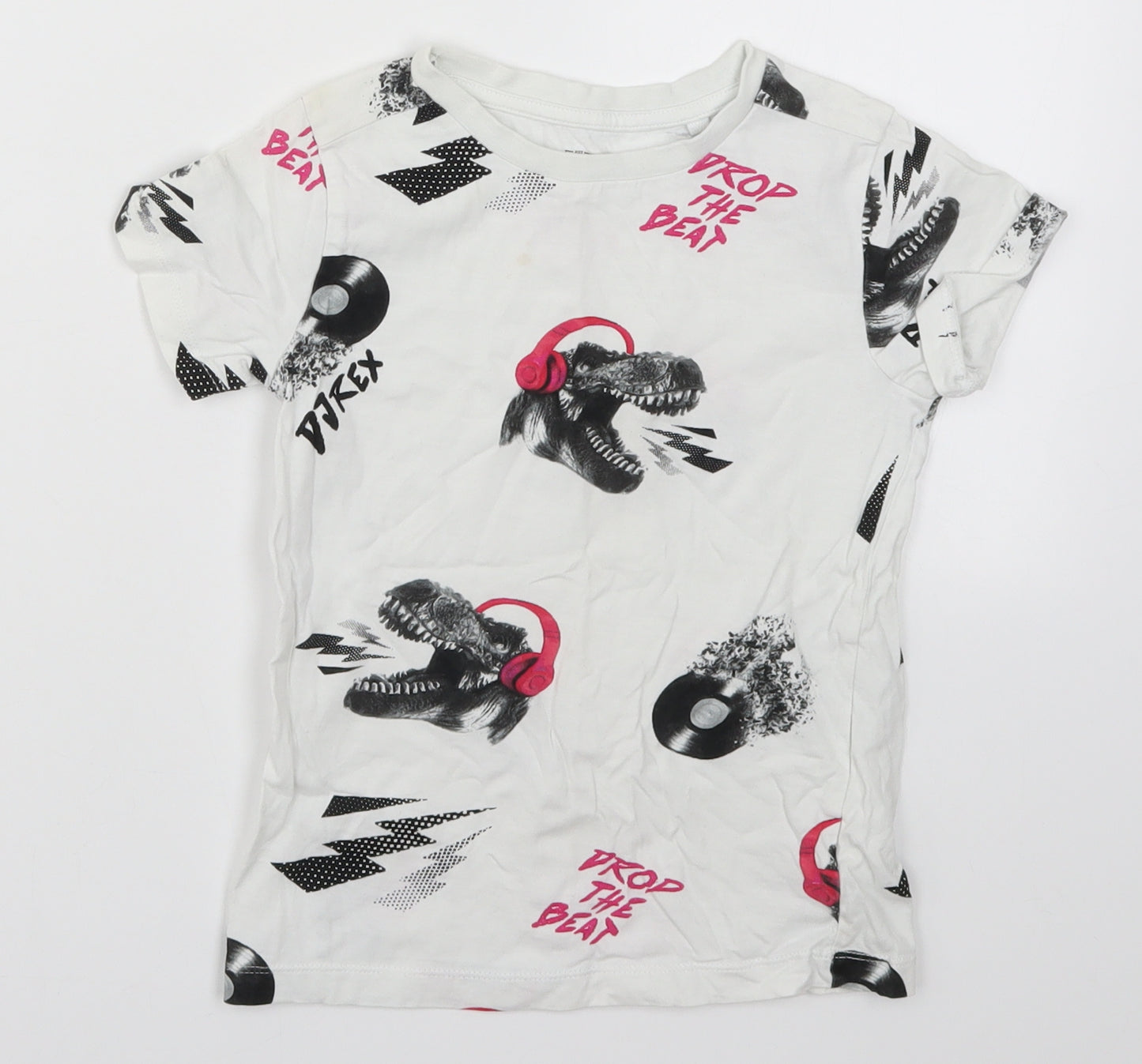 NEXT Boys White   Basic T-Shirt Size 6 Years  - Drop the Beat T-Rex