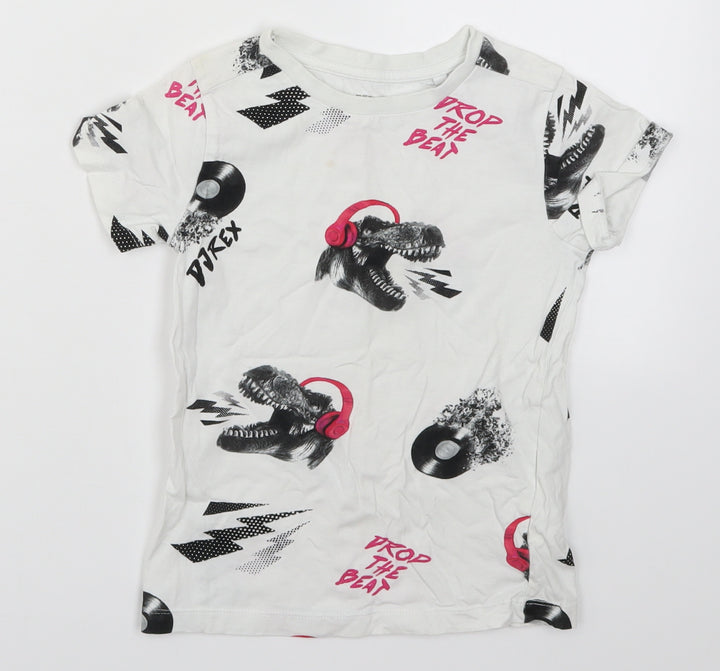 NEXT Boys White   Basic T-Shirt Size 6 Years  - Drop the Beat T-Rex