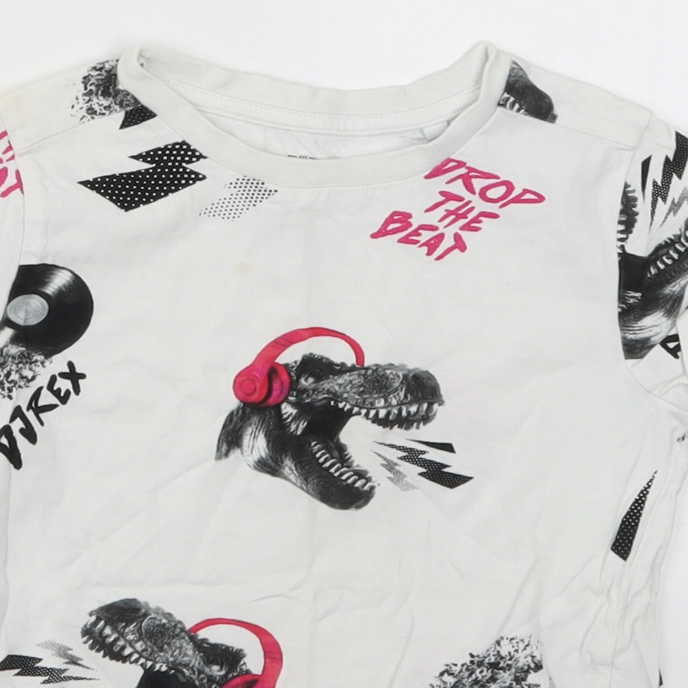 NEXT Boys White   Basic T-Shirt Size 6 Years  - Drop the Beat T-Rex
