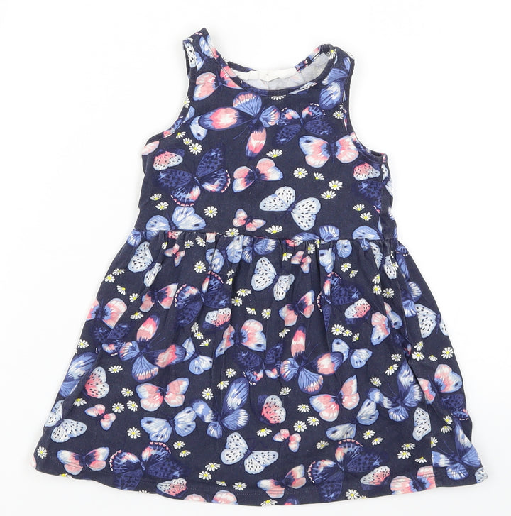 H&M Girls Blue   Skater Dress  Size 2 Years  - Butterflies