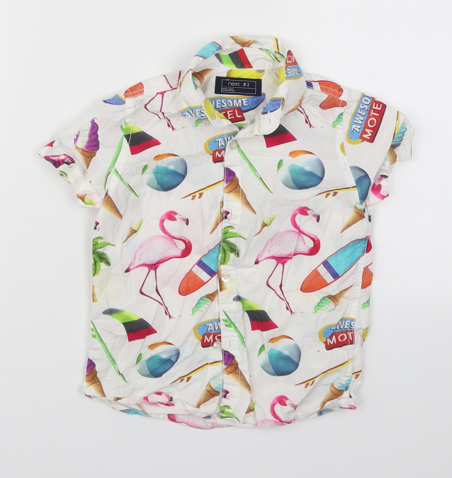 NEXT Boys White   Basic Button-Up Size 4 Years  - Flamingos Ice Cream Surfboards
