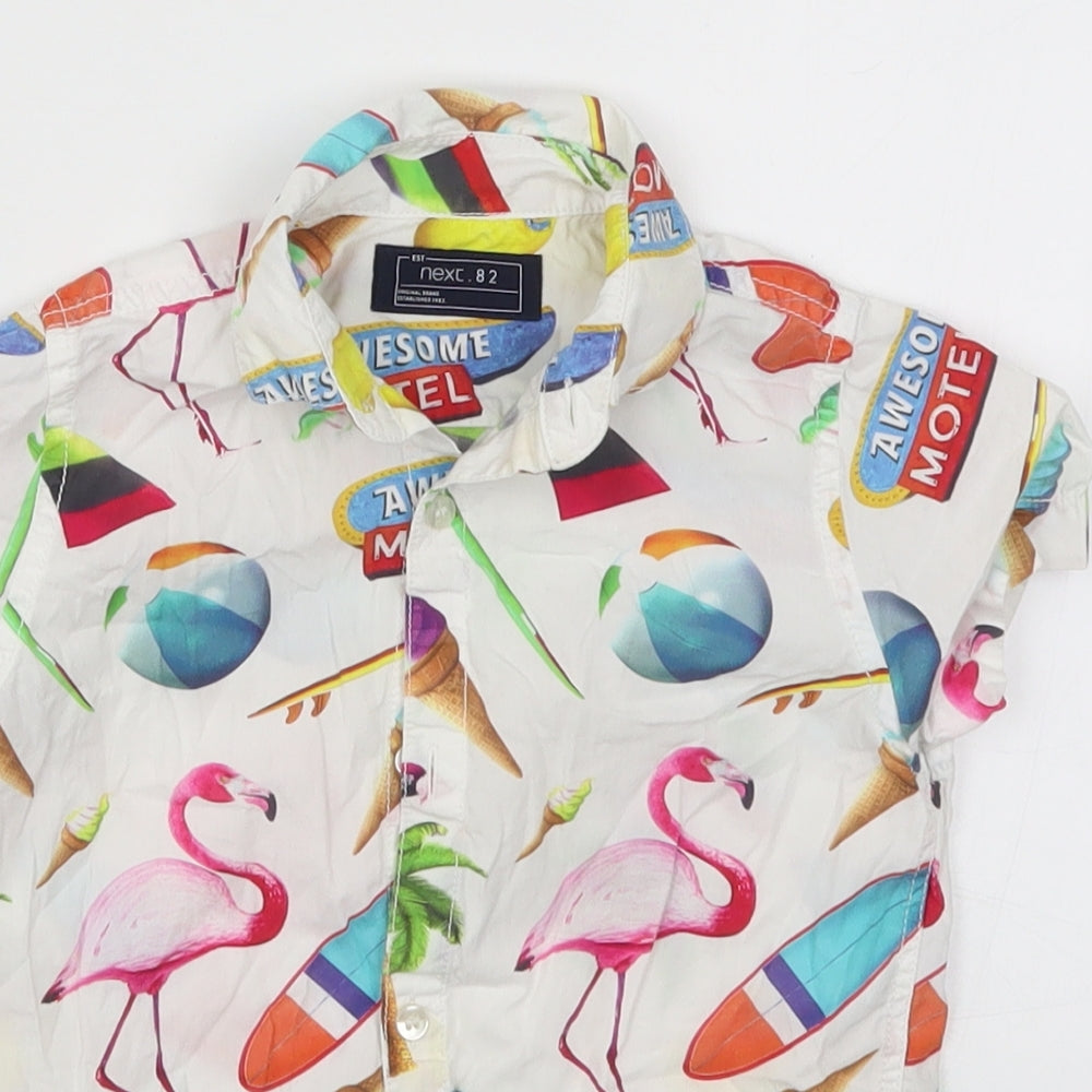 NEXT Boys White   Basic Button-Up Size 4 Years  - Flamingos Ice Cream Surfboards