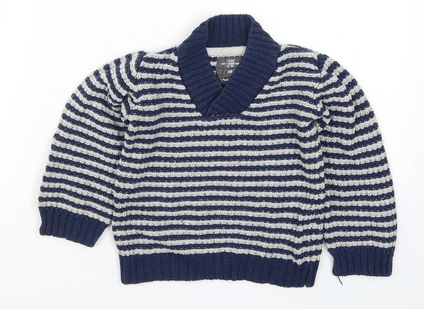 H&M Boys Blue Striped Knit Pullover Jumper Size 2 Years