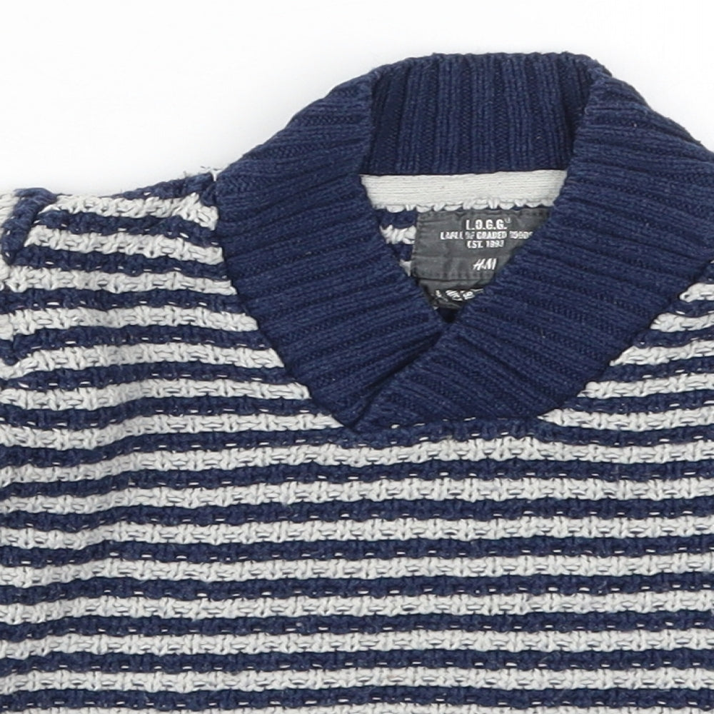 H&M Boys Blue Striped Knit Pullover Jumper Size 2 Years