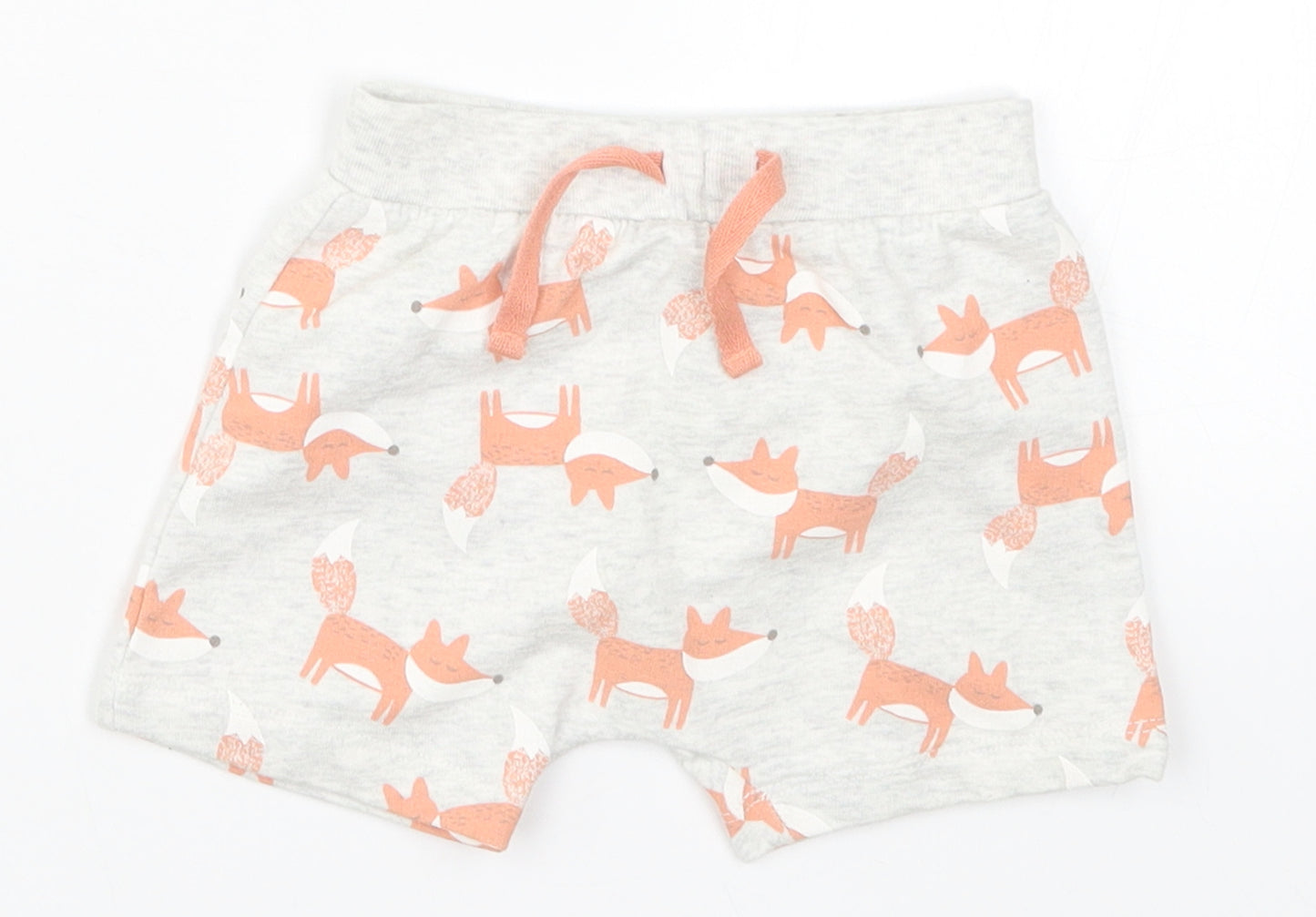 Preworn Girls Grey Animal Print  Cropped Trousers Size 9 Months  - Fox Print