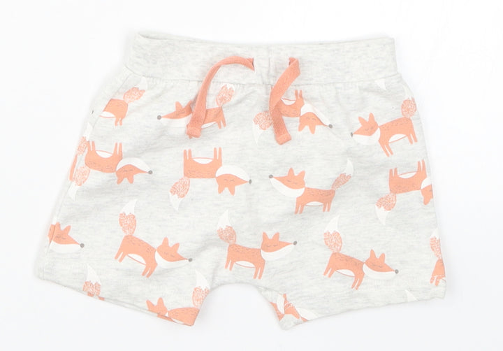Preworn Girls Grey Animal Print  Cropped Trousers Size 9 Months  - Fox Print