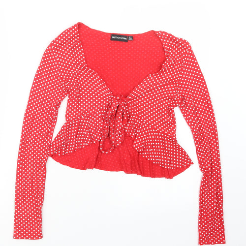 PRETTYLITTLETHING Womens Red Polka Dot  Basic T-Shirt Size 6