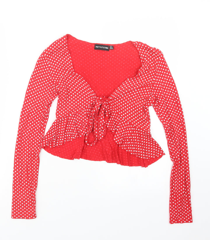 PRETTYLITTLETHING Womens Red Polka Dot  Basic T-Shirt Size 6
