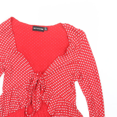 PRETTYLITTLETHING Womens Red Polka Dot  Basic T-Shirt Size 6