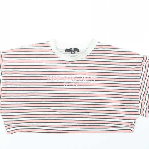 Missguided Womens Pink Striped  Cropped T-Shirt Size 8