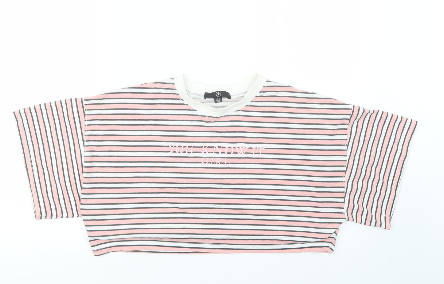Missguided Womens Pink Striped  Cropped T-Shirt Size 8