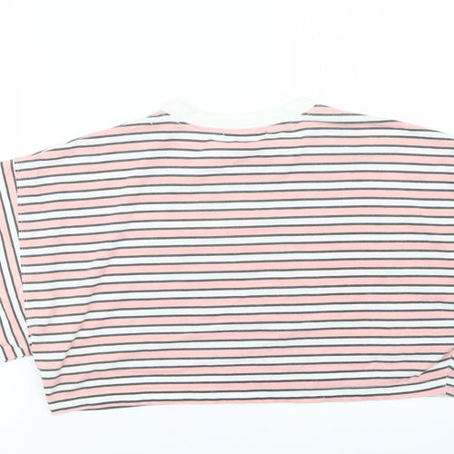 Missguided Womens Pink Striped  Cropped T-Shirt Size 8