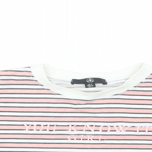 Missguided Womens Pink Striped  Cropped T-Shirt Size 8