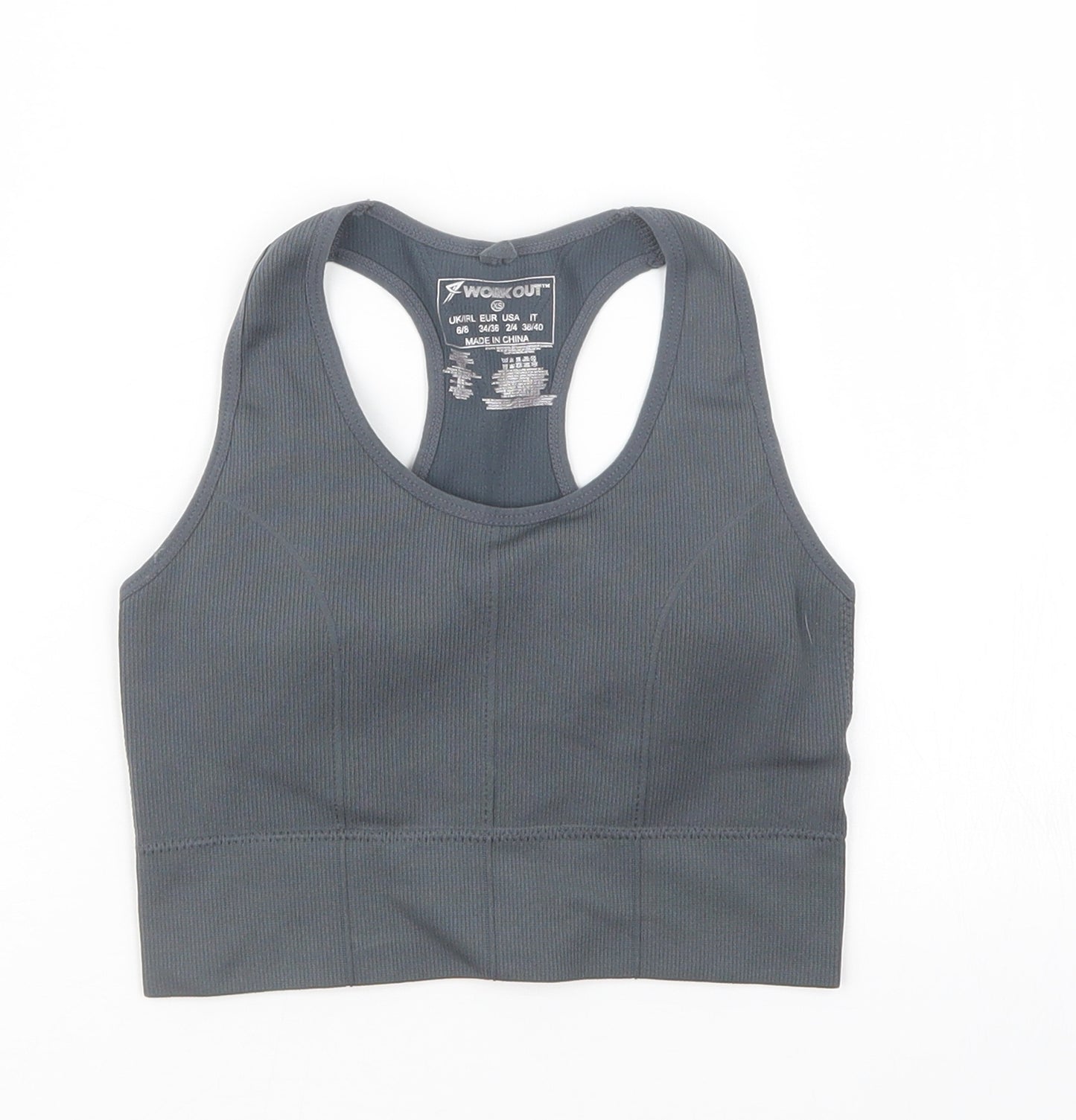 Workout Womens Grey   Cropped T-Shirt Size 6  - Sports Bra