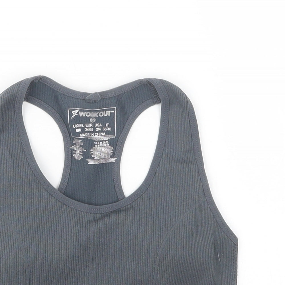 Workout Womens Grey   Cropped T-Shirt Size 6  - Sports Bra