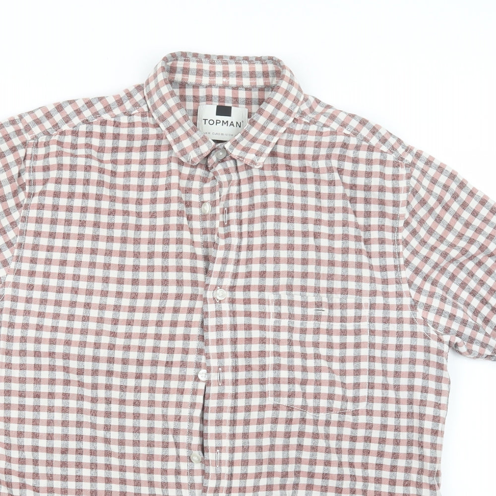 Topman Mens Red Check   Button-Up Size M