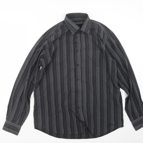 Thomas Nash Mens Black Striped   Button-Up Size 16