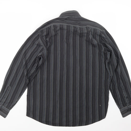 Thomas Nash Mens Black Striped   Button-Up Size 16