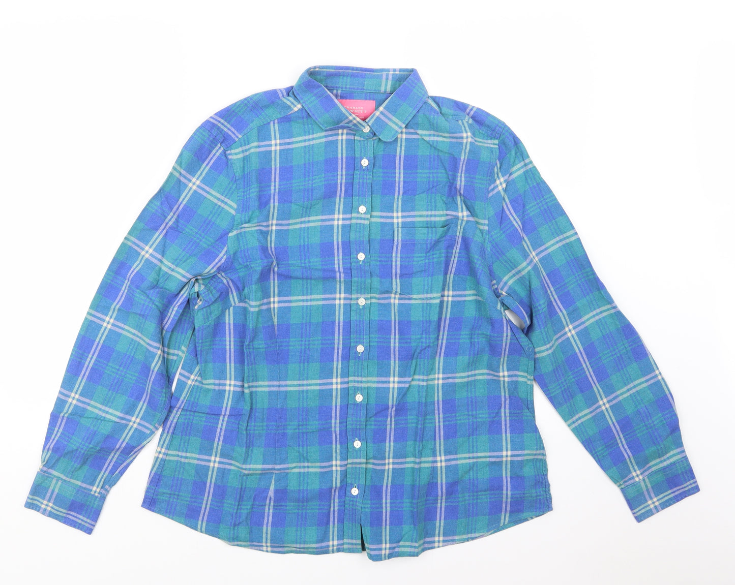 Charles Tyrwhitt Womens Blue Check  Basic Button-Up Size 18
