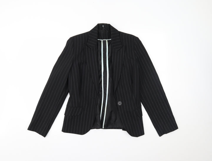 New Look Womens Black Striped  Jacket Blazer Size 12