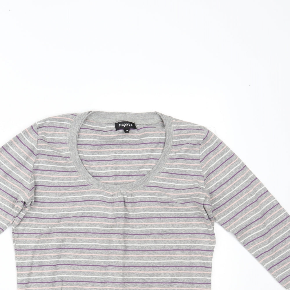 Papaya Womens Green Striped  Basic Blouse Size 14