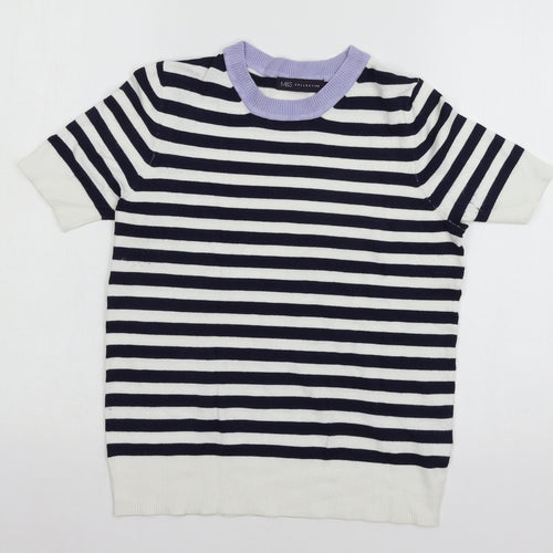 MArks Womens White Striped Knit Basic T-Shirt Size 6