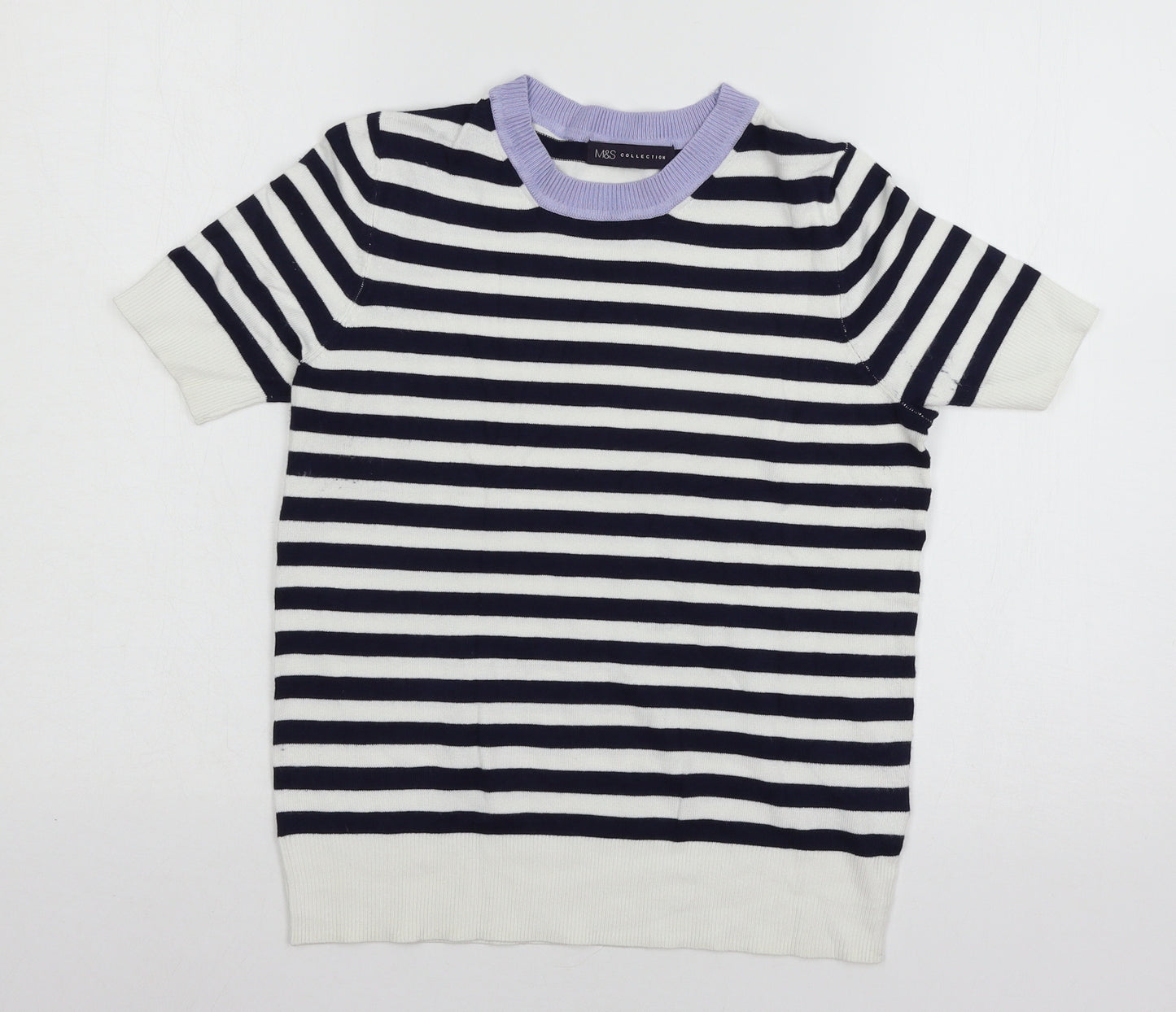 MArks Womens White Striped Knit Basic T-Shirt Size 6