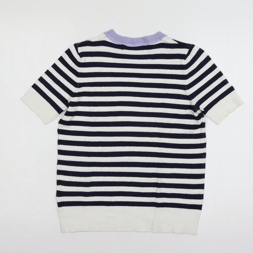 MArks Womens White Striped Knit Basic T-Shirt Size 6