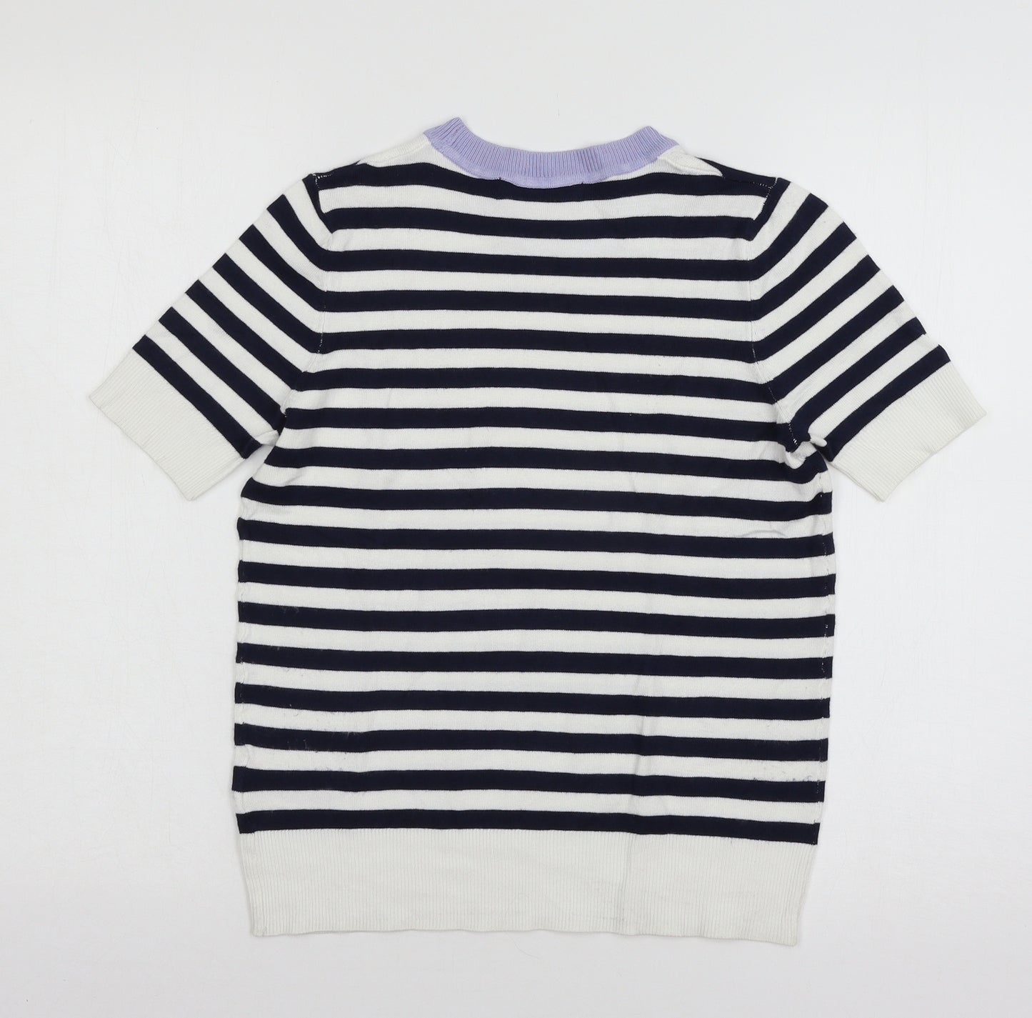 MArks Womens White Striped Knit Basic T-Shirt Size 6