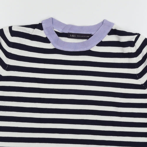 MArks Womens White Striped Knit Basic T-Shirt Size 6