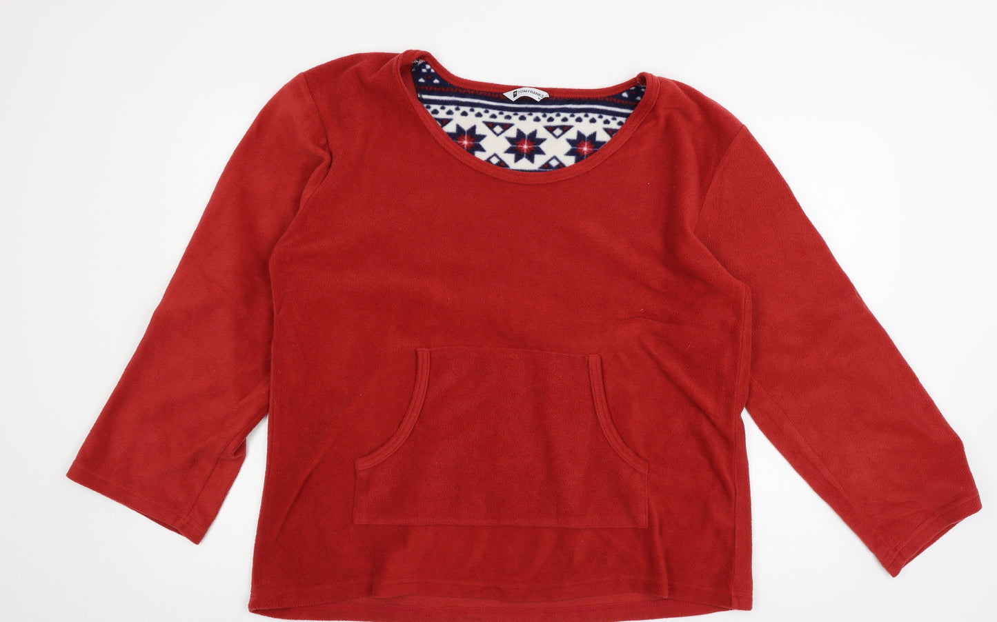 Tom Franks Womens Red Solid Fleece Top Pyjama Set Size 16