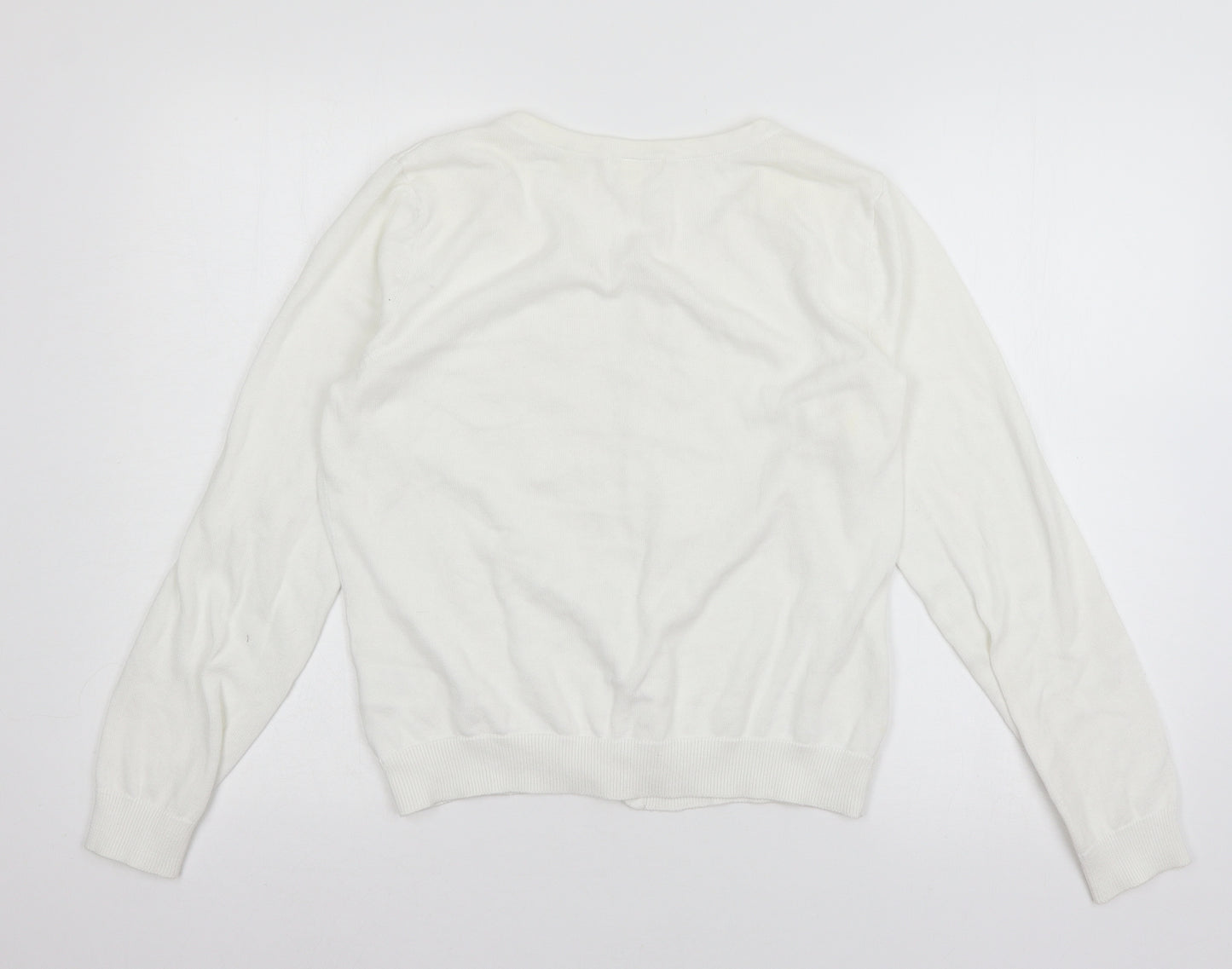 H&M Womens White  Knit Cardigan Jumper Size M