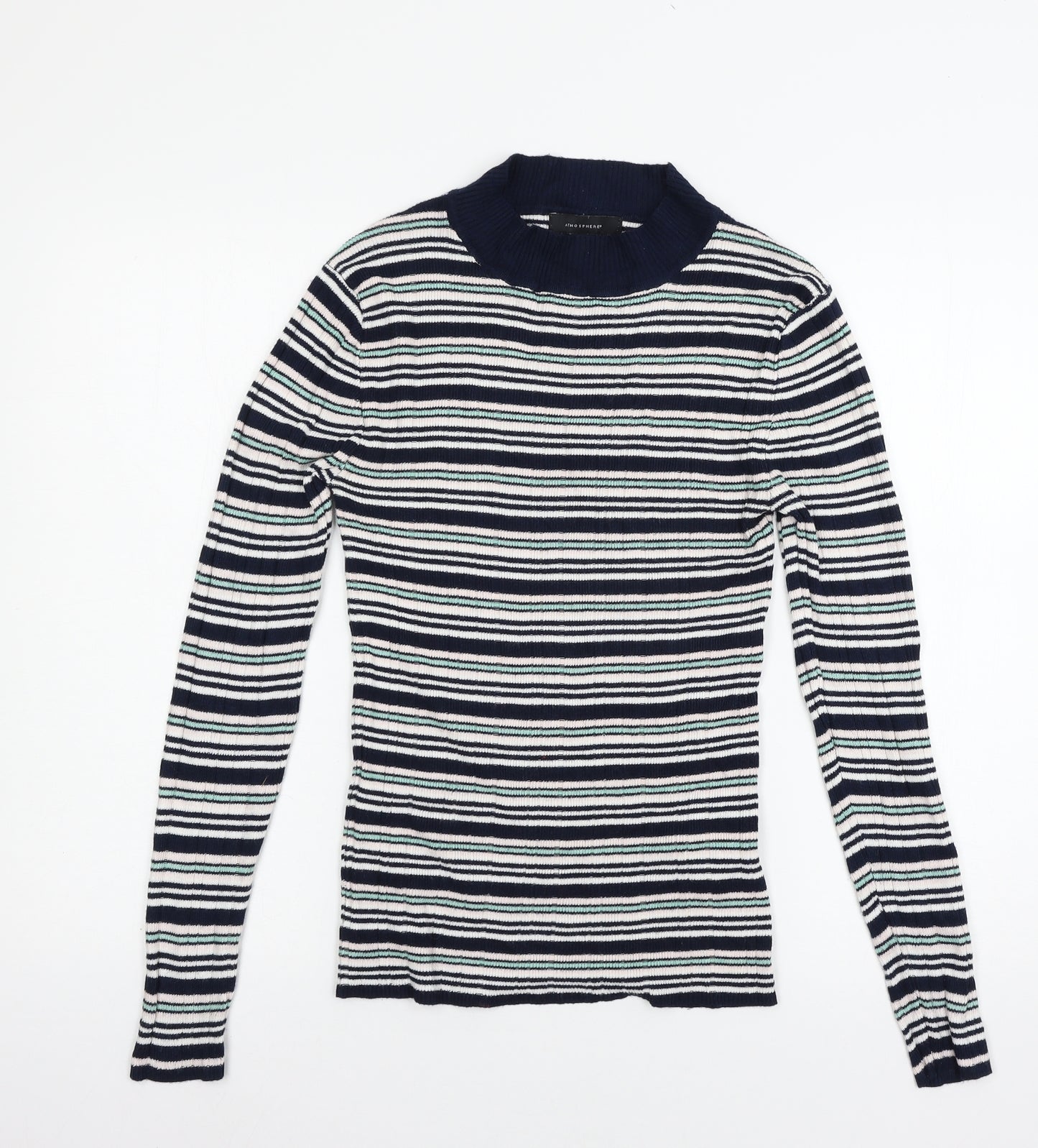Atmos Womens Blue Striped Knit Basic T-Shirt Size 16